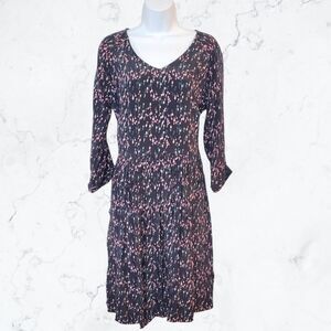 Garnet Hill Navy Blue & Pink Abstract Floral Print Casual Dress